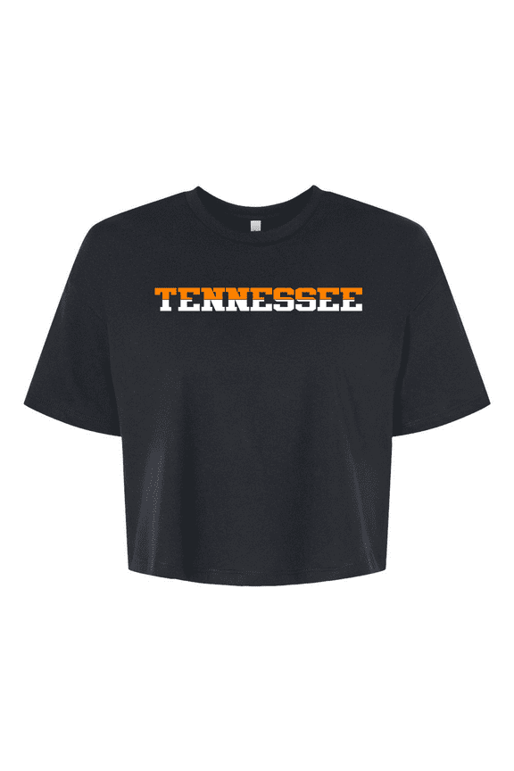 Womens Tennessee Tshirt TN Two Tone Orange and White Football Sports Fan Jersey Crop Tee-Black-medium