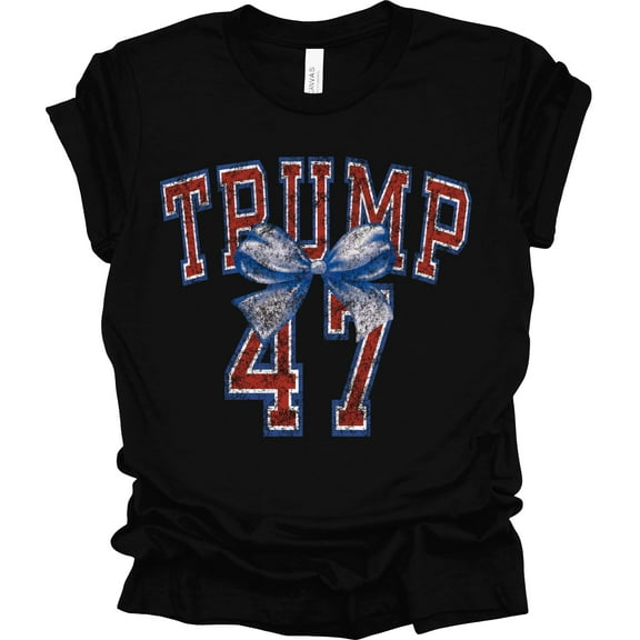 Trenz Shirt Company Womens Trump 47 American Flag Bow Trump Ladies Short Sleeve T-shirt-Black-xl