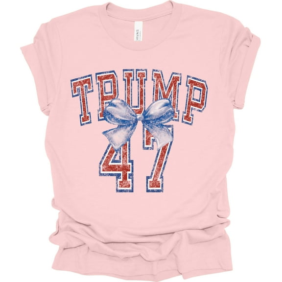 Trenz Shirt Company Womens Trump 47 American Flag Bow Trump Ladies Short Sleeve T-shirt-Light Pink-medium