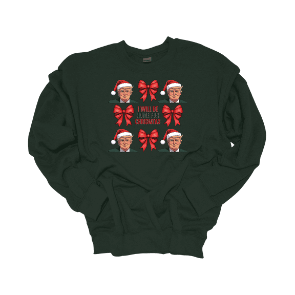 Trenz Shirt Company Womens Trump Be Home For Christmas Coquette Bows Crewneck Sweatshirt-Forest Green-Large