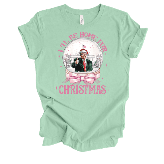 Trenz Shirt Company Womens Trump Be Home For Christmas Snow Globe Short Sleeve T-Shirt-Mint-3X-Large