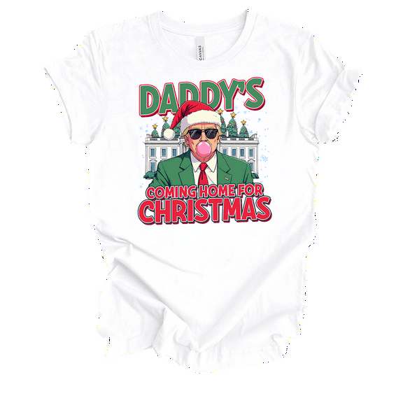 Trenz Shirt Company Womens Trump Daddy's Home For Christmas Short Sleeve T-Shirt-White-Medium
