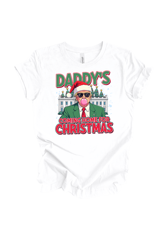 Womens Trump Daddy's Home For Christmas Short Sleeve T-Shirt-White-Medium