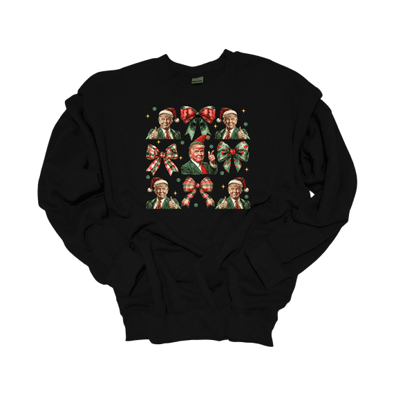 Trenz Shirt Company Womens Trump Red Green Coquette Bow Collage Crewneck Sweatshirt-Black-3X-Large