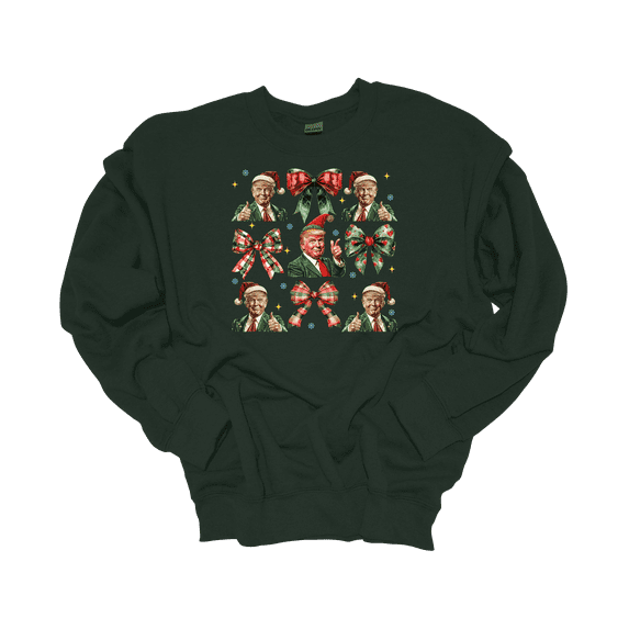 Trenz Shirt Company Womens Trump Red Green Coquette Bow Collage Crewneck Sweatshirt-Forest Green-Small