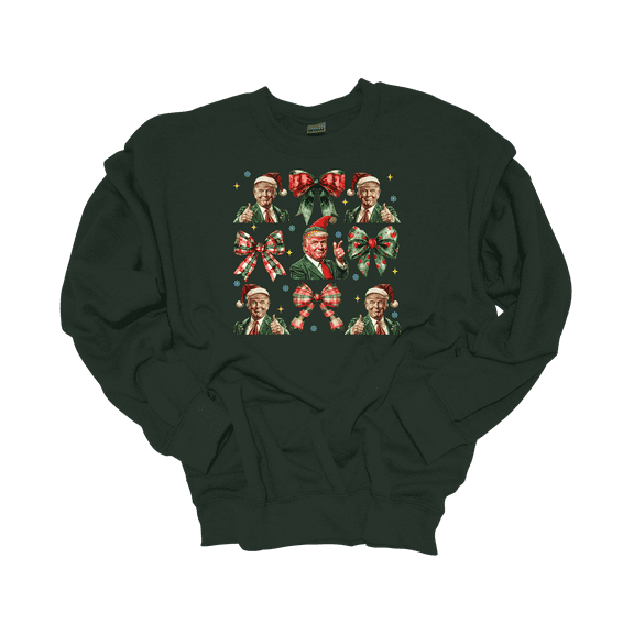 Trenz Shirt Company Womens Trump Red Green Coquette Bow Collage Crewneck Sweatshirt-Forest Green-X-Large