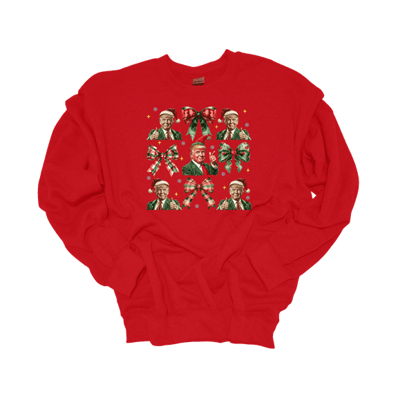 Trenz Shirt Company Womens Trump Red Green Coquette Bow Collage Crewneck Sweatshirt-Red-Medium