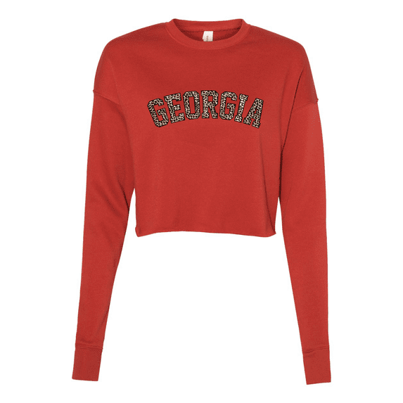 Trenz Shirt Company Womens UGA Football Georgia Leopard Print Crop Crew Fleece-Brick-xl