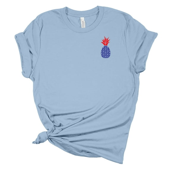 Trenz Shirt Company Womens Upright USA Flag Pineapple Short Sleeve Graphic T-Shirt, Baby Blue-Medium