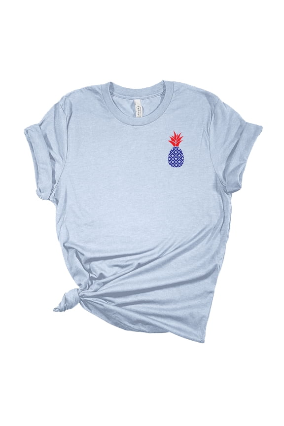Womens Upright USA Flag Pineapple Short Sleeve Graphic T-Shirt, Heather Prism Blue-Large