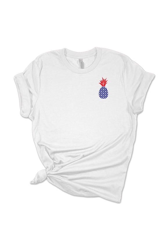Womens Upright USA Flag Pineapple Short Sleeve Graphic T-Shirt, White-Medium