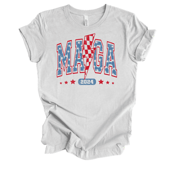 Trenz Shirt Company Womens Vintage Trump MAGA 2024 Lightning Short Sleeve T-Shirt-Ash-Medium