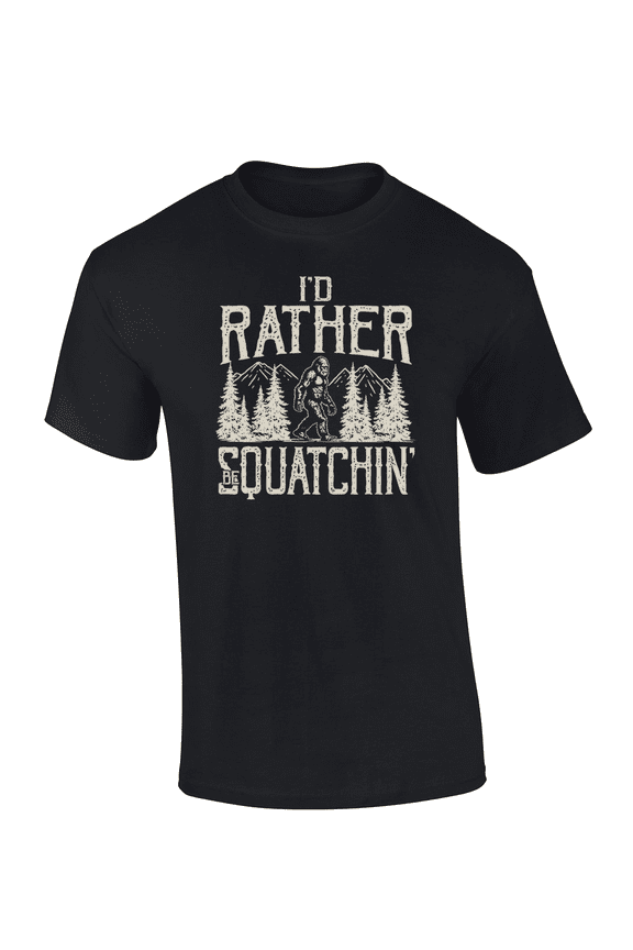 Woodland Bigfoot I'd Rather Be Squatchin' Mens Short-Sleeve T-Shirt-Black-medium