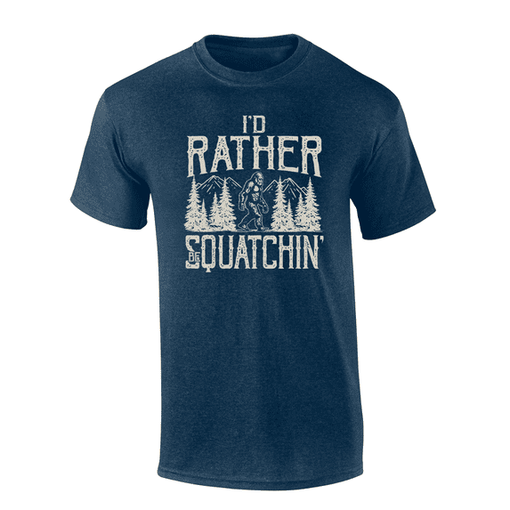 Trenz Shirt Company Woodland Bigfoot I'd Rather Be Squatchin' Mens Short-Sleeve T-Shirt-Heather Navy-small