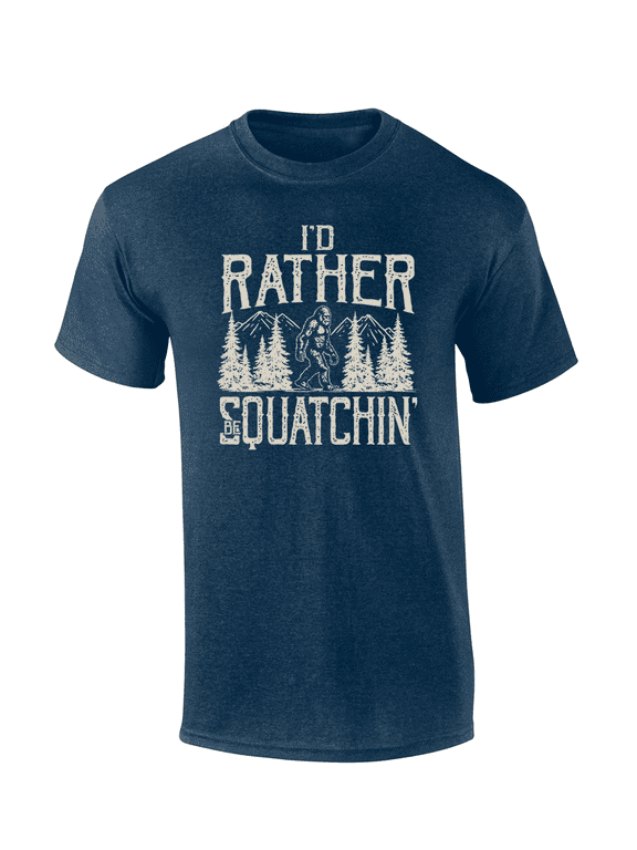 Woodland Bigfoot I'd Rather Be Squatchin' Mens Short-Sleeve T-Shirt-Heather Navy-small