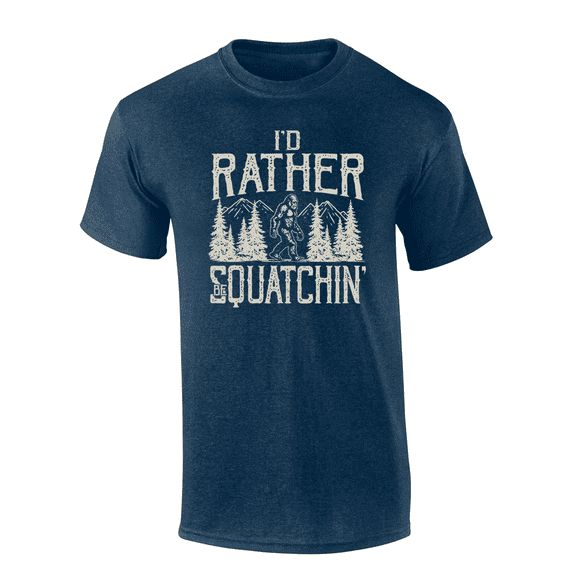 Trenz Shirt Company Woodland Bigfoot I'd Rather Be Squatchin' Mens Short-Sleeve T-Shirt-Heather Navy-xl