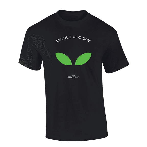 Trenz Shirt Company World UFO Day Alien Eyes Stay Weird Short Sleeve Mens Graphic T-Shirt-Black-xxl