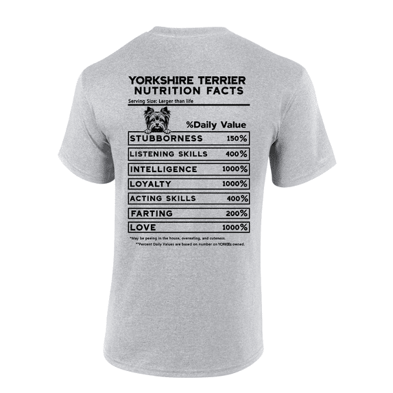 Trenz Shirt Company Yorkshire Terrier Nutrition Facts Graphic Short-Sleeve T-Shirt-Sports Grey-medium