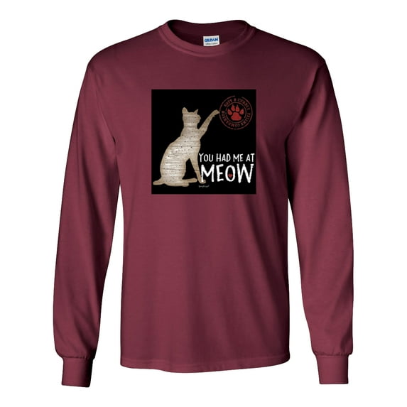 Trenz Shirt Company You Had Me At Meow Unisex Long Sleeve Shirt -Maroon-xxl