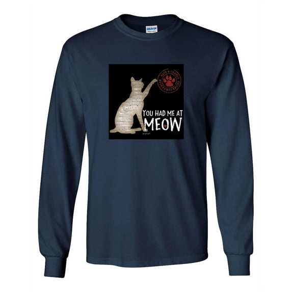 Trenz Shirt Company You Had Me At Meow Unisex Long Sleeve Shirt -Navy-4xl