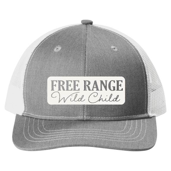 Trenz Shirt Company Youth Boys Free Range Wild Child Farmer Hat – Mesh Back Trucker Cap for Kids, Youth Farmer Hat, Heather Grey/White