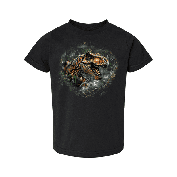 Trenz Shirt Company Youth Boys Graphic T-Shirt - Tyrannosaurus Rex In Jungle Design-Black-4t