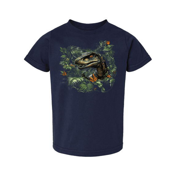 Trenz Shirt Company Youth Boys Graphic T-Shirt - Velociraptor In Jungle Design-Navy-5/6