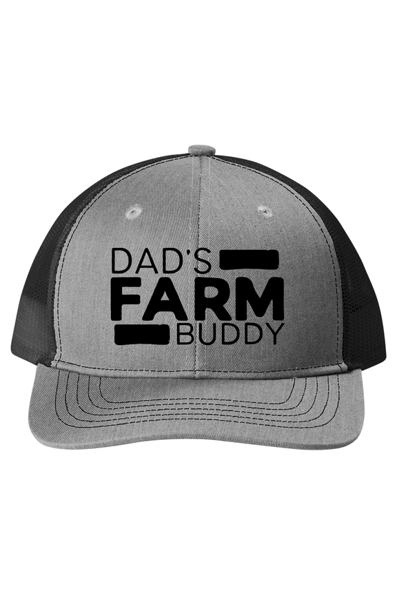 Youth Embroidered Mesh Back Trucker Hat - Dad's Farm Buddy Design, Heather Grey/Black