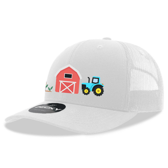 Trenz Shirt Company Youth Kids Embroidered Mesh Back Trucker Hat - Tractor, Farm, Field Corn Design, White