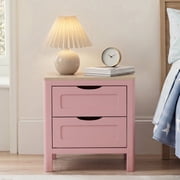Treocho 2 Drawers Nightstand, 20'' Bedside Table, w/Hidden Handles, Wooden, Kids, Pink