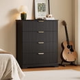 thumbnail image 1 of Treocho 4-Drawer Dresser, 30"W Fluted Chest of Drawers with Golden Metal Handles, Black, 1 of 7