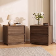 Treocho 2 Drawers Nightstand Set of 2, 18" Wood Finished w/Modern Concealed Handle, Walnut