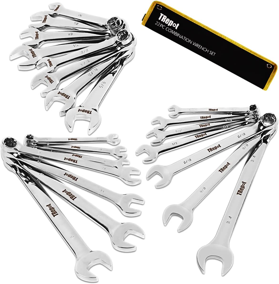 Trepot 22 Piece Combination Wrench Set With Rolling Pouch SAE 5 16 3 8 trepot-22-piece-combination-wrench-set-with-rolling-pouch-sae-5-16-3-8