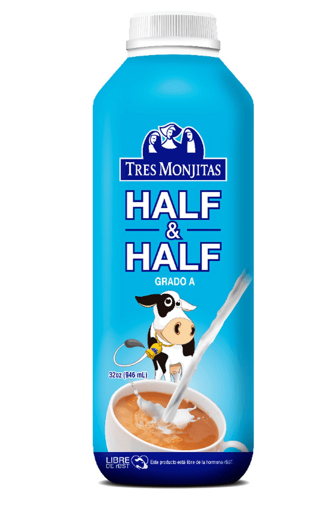 Tres Monjitas Half & Half, 32 oz, Plastic Bottle,