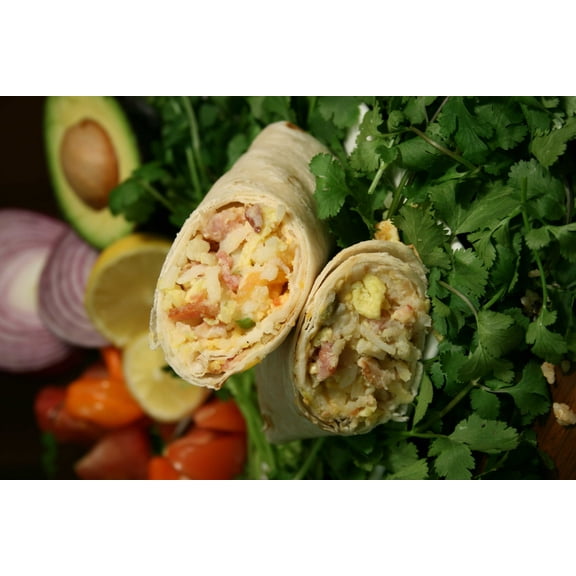Tres Picosos Potato Bacon and Egg Green Chile Burrito -- 12 per case.