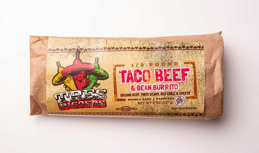 Tres Picosos Taco Beef Burrito with Red Chile -- 12 per case.