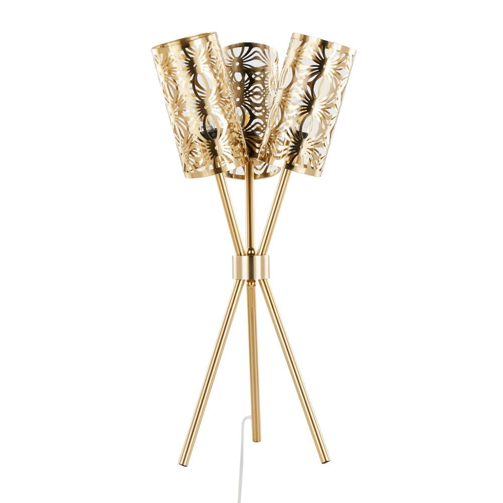 Royal Gold Metal Tripod Table Lamp with Cutout Shades