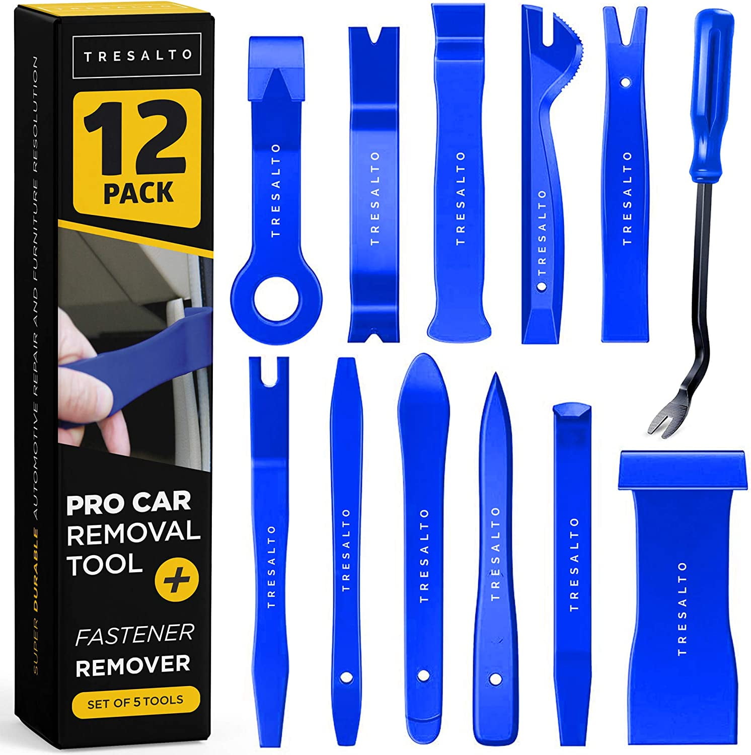 Tresalto Auto Trim Removal Tool Kit, Set of 12 Pcs  Auto Trim Removal Tool  Set for Car Tools, Door Dash, Plastic Pry Tool, Auto Body Tools - Car Trim  Removal Tool