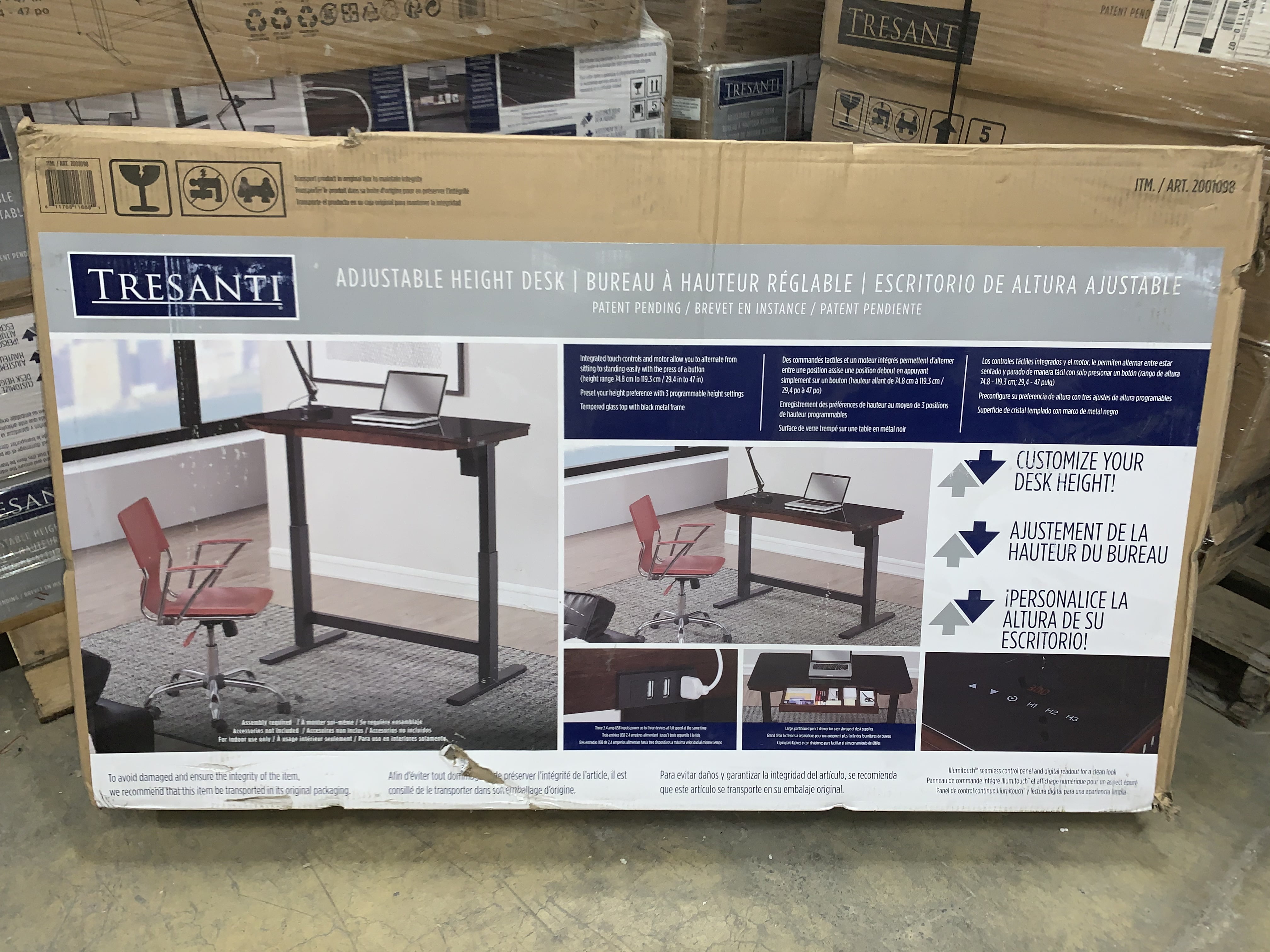 Tresanti Electric Adjustable Height Desk in Black with USB Outlets & Drawer