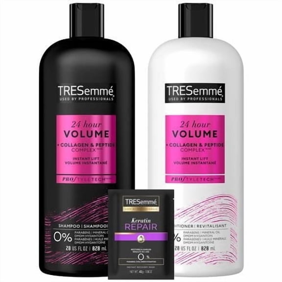 Tresemm Shampoo And Conditioner Set, 24 Hour Volume + Keratin Repair Hair Mask Volumizing Hair Products For Fine Hair With Collagen & Peptide Complex (3 Piece Set) Packaging May Vary
