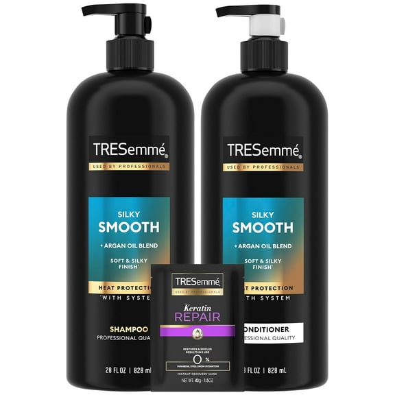 TRESemmé Shampoo and Conditioner Set, Silky & Smooth + Keratin Repair Hair Mask – Anti-Frizz Hair Products with Argan Oleo Blend (3 Piece Set)