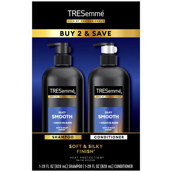 Tresemme Shampoo & Conditioner for Up to 72HR Sleek Finish Silky & Smooth with Argan Oil Infusion, 28 Fl oz 2 Pack