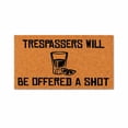 thumbnail image 1 of Trespassers Will Be Offered A Shot, Shot Glass And Citrus Slice Design - Brown Coir PVC Outdoor Doormat (24x36 inches) 3161, 1 of 4