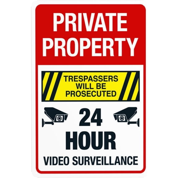 Trespassers Will Be Prosecuted 24 Hour Video Surveillance Warning Sign, Security Safety Metal Signs, Vintage Caution Poster Wall Decor for Business Office Home Street Road Use 8 x 12 Inch