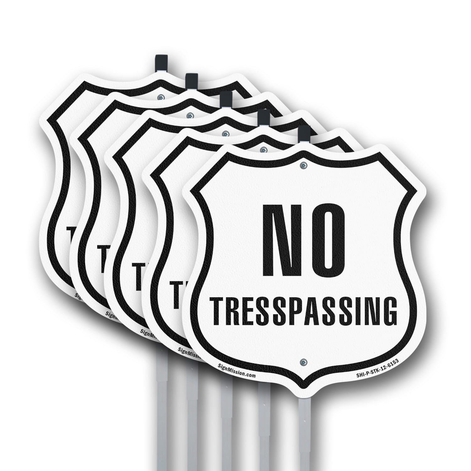 No Trespassing (5 Pack) 12 inch X 12 inch Shield Shaped Rust-Free ...