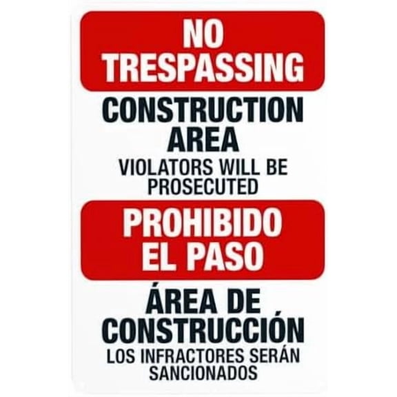 No Trespassing Construction Area Violators Will Be Prosecuted Warning Sign, Construction Security Metal Signs for Business Home Street Wall Safety Caution Custom Decor 8 x 12 Inch