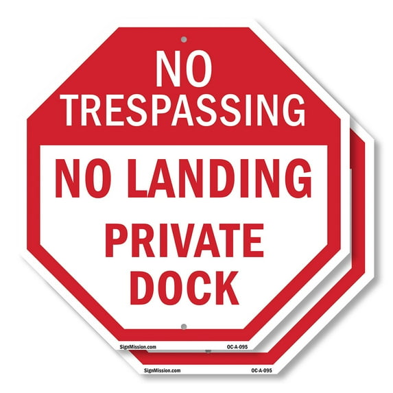 No Trespassing No Landing Private Dock (2 Pack) 6 inch X 6 inch Octagon Plastic Sign Weather Resistant, UV Protected for Workplace, Private Property, and Construction Site, Made in the