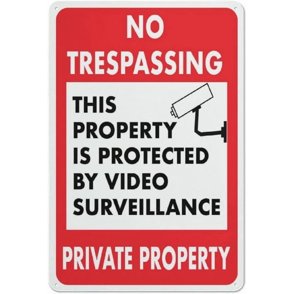 No Trespassing Private Property Video Surveillance Sign 8"x12" Metal Aluminum Pre-Drilled Holes, Indoor Outdoor For Fence Door Gate, Surveillance Warning Marker