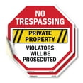 thumbnail image 1 of No Trespassing Private Property Violators Will Be Prosecuted (2 Pack) 10 inch X 10 inch Octagon Vinyl Label Decal Sticker Weather Resistant, UV Protected for Workplace, Made in the USA, 1 of 5