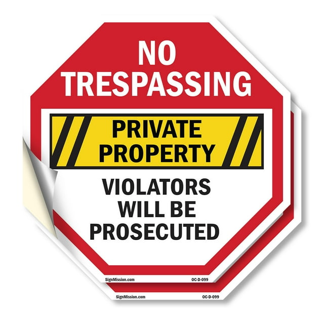 No Trespassing Private Property Violators Will Be Prosecuted (2 Pack) 10 inch X 10 inch Octagon Vinyl Label Decal Sticker Weather Resistant, UV Protected for Workplace, Made in the USA